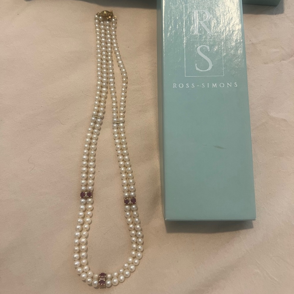 Ross-Simons Gold and White Pear Necklace with Elegant Purple Stone Design